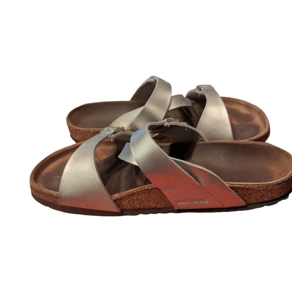 Birkenstock Salina Silver Metallic Strappy Cork Footbed Sandals Mens 42 L11 M9‎